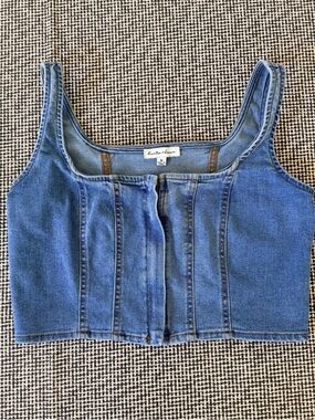 Hunter & Brown Blue Denim Square-Neck Crop Top